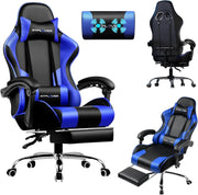 Sedia da Gaming Massaggiante ed Ergonomica con Schienale Regolabile, Poggiapiedi e Supporto Lombare - Reclinabile, Blu