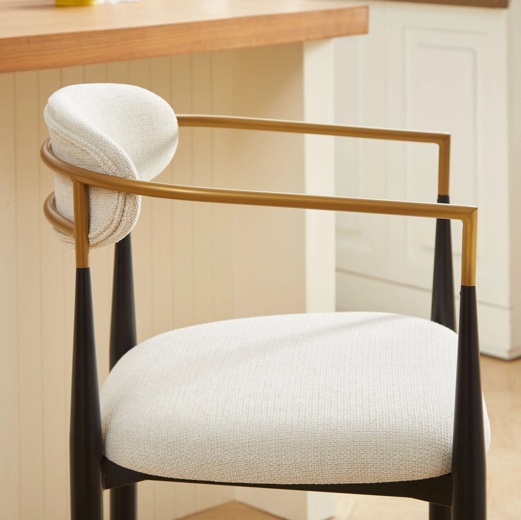 Set 2 sedie con braccioli in tessuto beige nero e oro