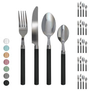 Servizio 24 Pezzi Posate Tavola Acciaio Inox Manici Colorati Tinta Unita Colori Moderni 6x Forchetta Coltello Cucchiaio Cucchiaino Lavabili Lavastoviglie Certificate Contatto Alimenti - Nero