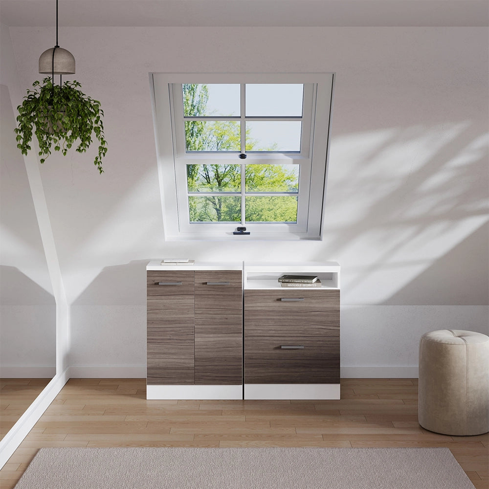 Set di mobili sottotetto Rion Grigio nobile/Bianco 120 cm Set di 2 carcasse armadio profondità 60 cm Vicco