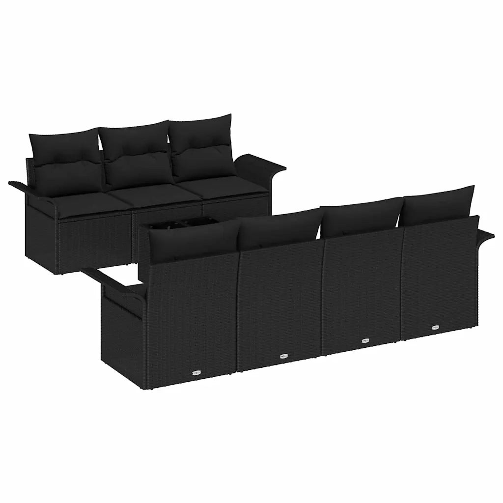 Set Divano da Giardino con cuscino 8 pcs Nero polyrattan