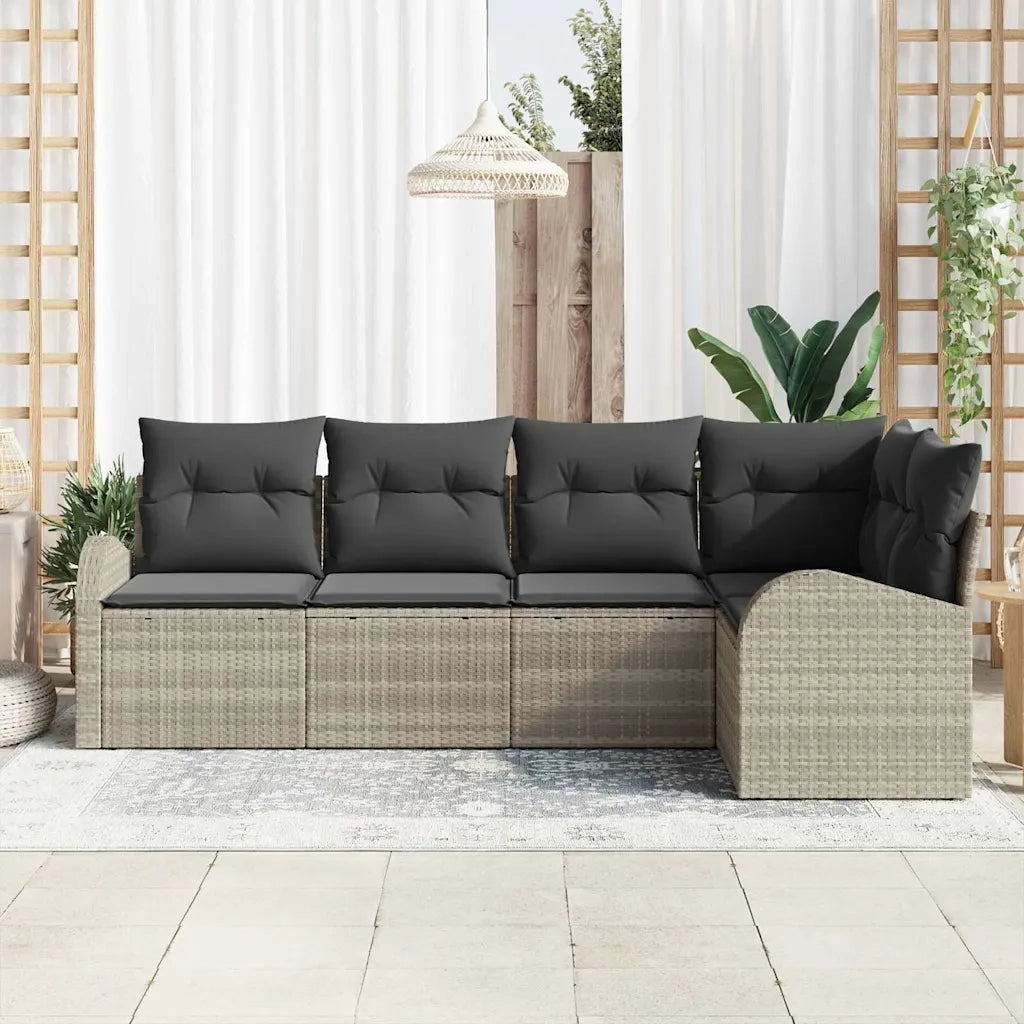 Set Divano da Giardino 5 pz | Set Salotto da Giardino Grigio chiaro polyrattan