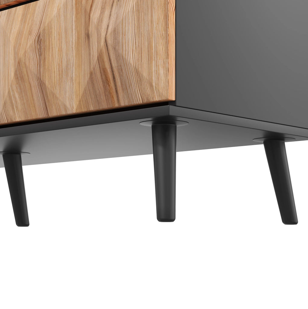Sideboard moderno 120x40x85 cm con 6 cassetti; finitura naturale e nero; in MDF e truciolare