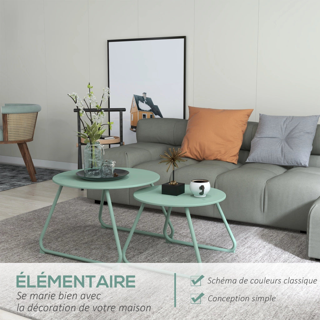 Tavolino da giardino rotondo impilabile ¨C zephmum ¨C verde, metallo, 2 pezzi
