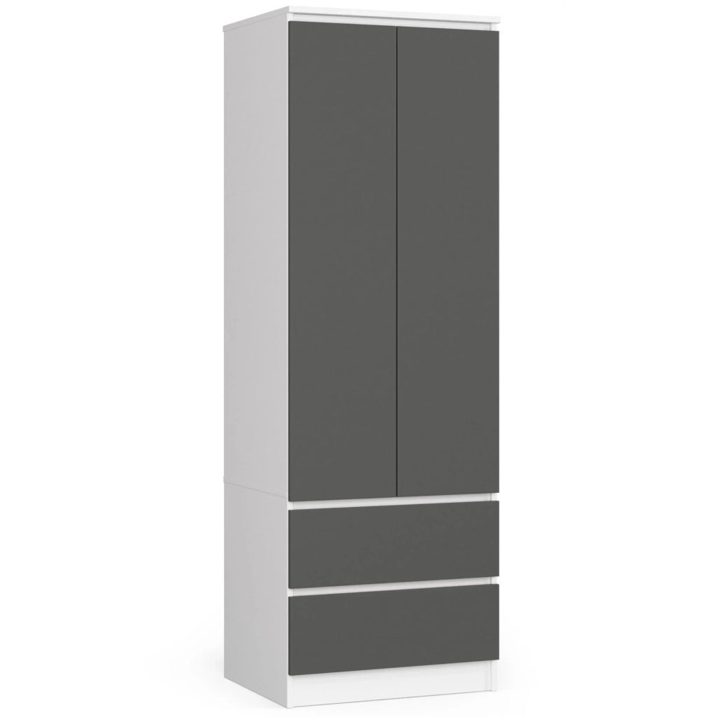 Armadio AKORD S60 Bianca 60 cm 2 ante 2 cassetti inserto frontale Grigio Grafite 60x51x180 cm