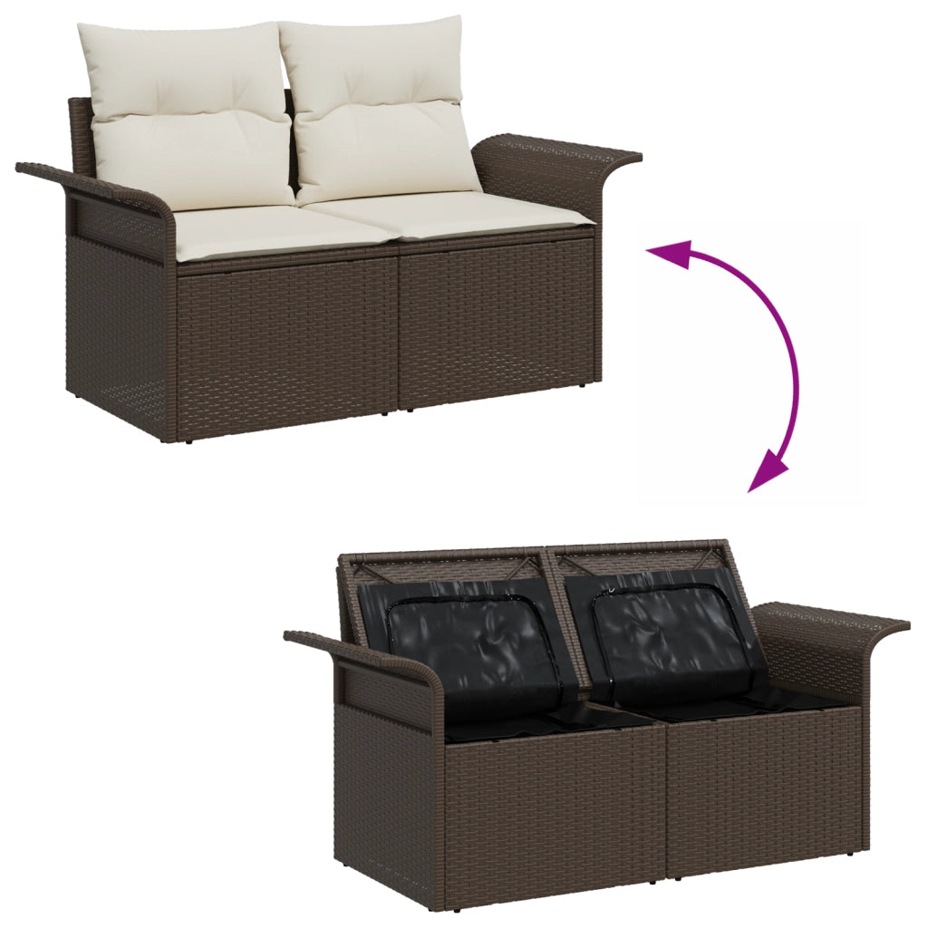 Set di 10 pezzi divano da giardino con cuscini marrone in poli rattan