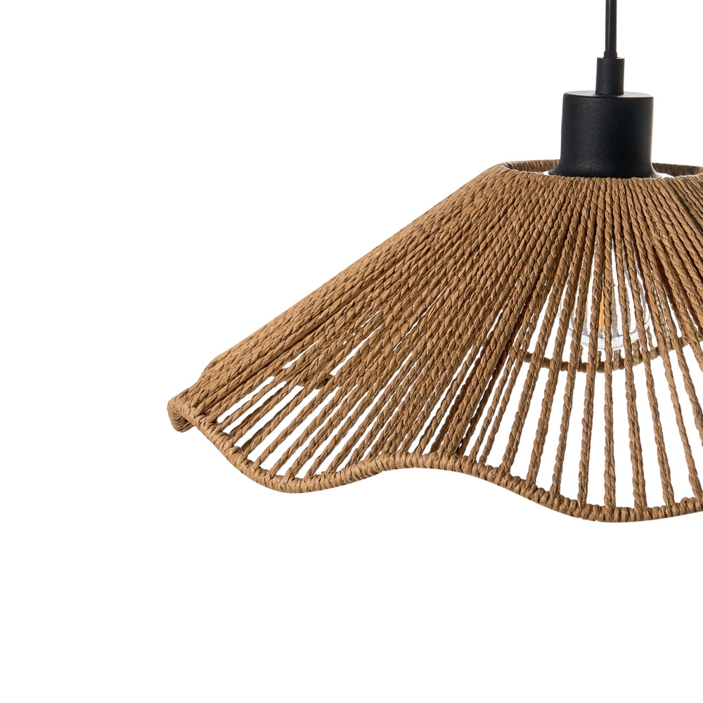 Lampada a sospensione con paralume in carta naturale fatta a mano e base in metallo, stile rustico boho