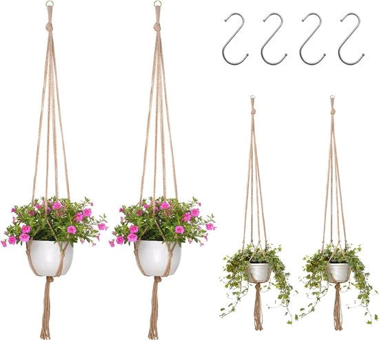 Set di 4 Cordoni Macramé, Cordone di Tela di Cotone, Porta Piante, Cordone per Interno, Esterno, Giardino, Balcone, Finestra, Salotto, 2 Misure