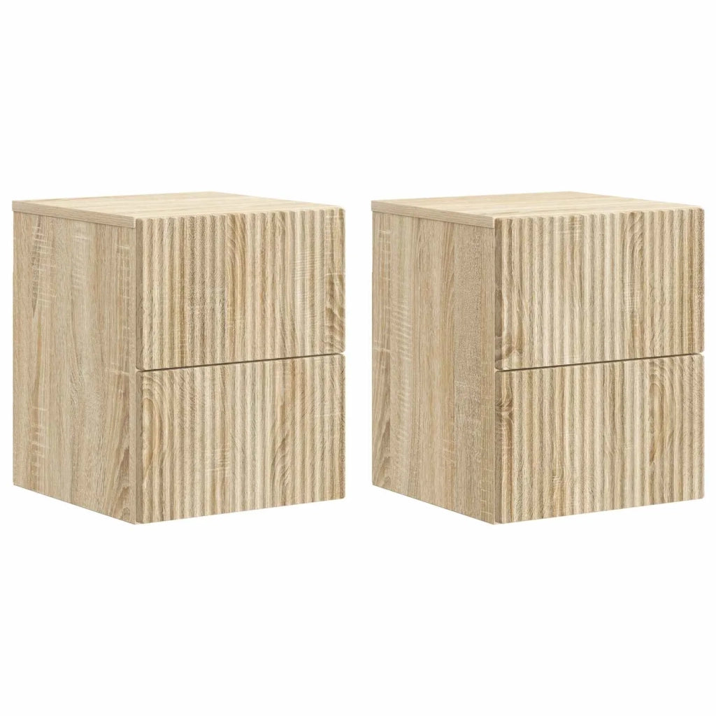 Set di 2 Comodini | Armadio da Notte | Mobiletto da notte a muro Rovere Sonoma 33 x 34,5 x 40 cm