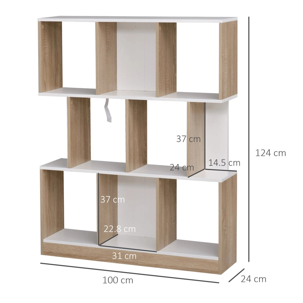 Libreria 8 Ripiani 100x30x124 cm in MDF  Rovere e Bianco