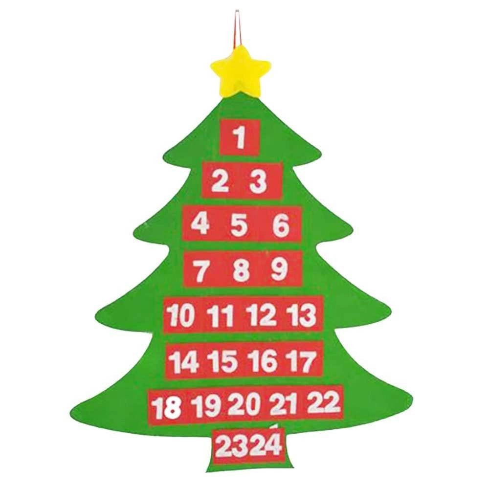 Trade Shop - Calendario Avvento Albero Di Natale Feltro Con Tasche Decorazioni Natalizie 54cm -