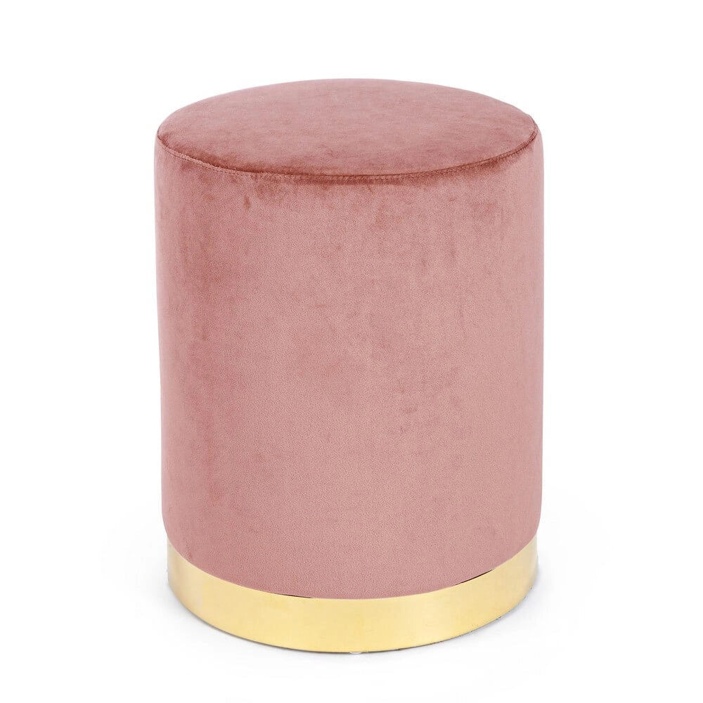 Pouf Rotondo in Velluto con Base in Acciaio Dorato - CLARK