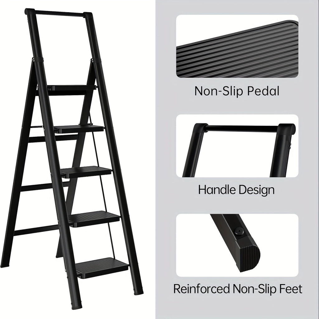 Scala a 5 Gradini Pieghevole ¨C MINIMAL ¨C Acciaio Antiscivolo Multiuso