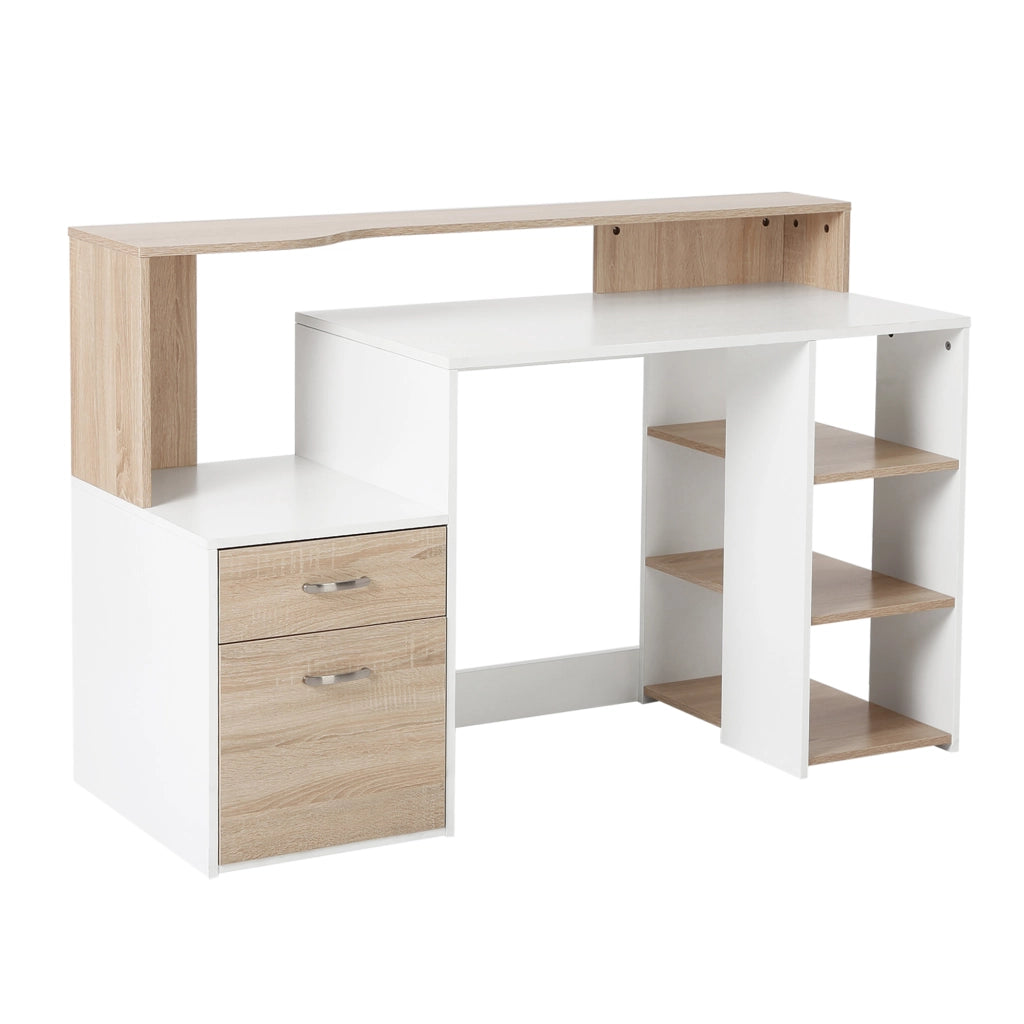 Scrivania per Computer ¨C Xylo ¨C Legno MDF con Ripiani 137x55x92cm Bianco Moderna