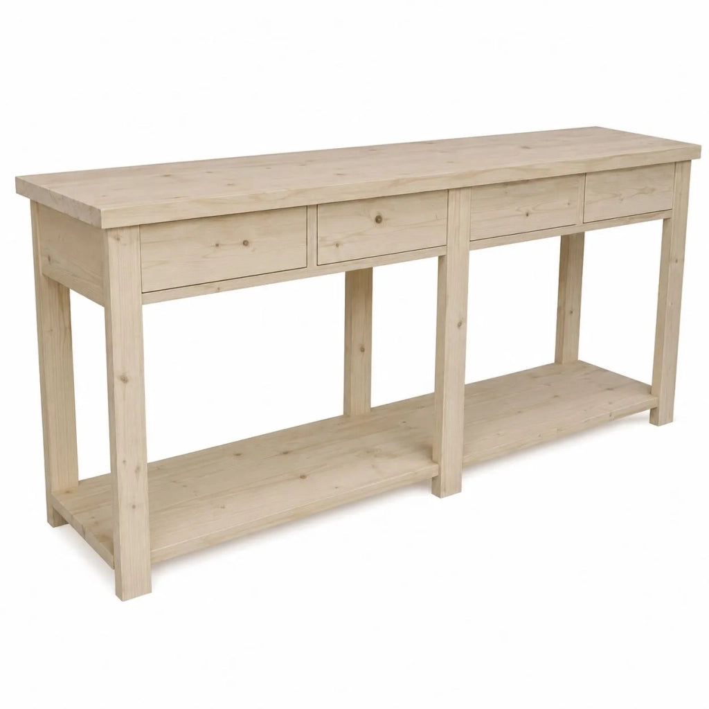Bancone 4 cassetti 1 ripiano in legno classico grezzo l.200 p.50 h.90 (3326) - Mobili 2G