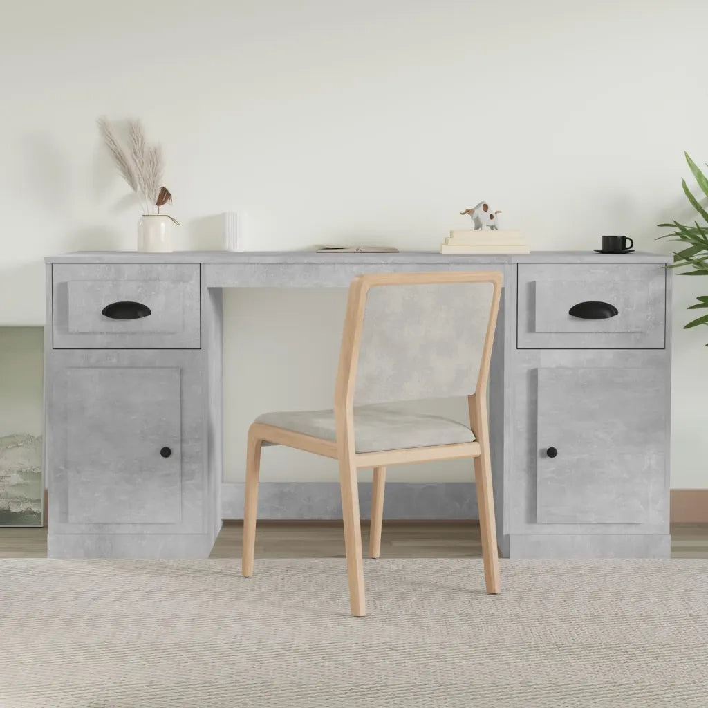 Scrivania | Tavolo da Ufficio con Armadietto Grigio Cemento in Legno Multistrato