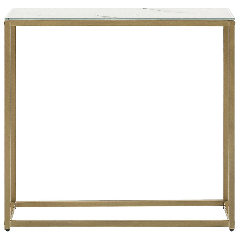Consolle Effetto Marmo Bianco Piano In Vetro Temperato Base In Metallo dorato Glam Moderno Soggiorno Camera Da Letto Corridoio