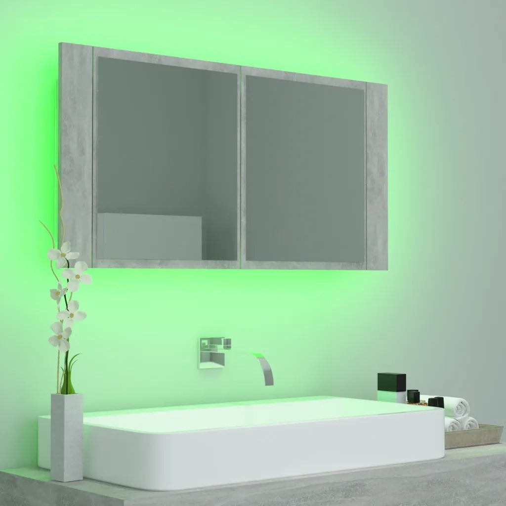 Armadietto a Specchio con Luci LED Grigio Cemento in Acrilico 804976