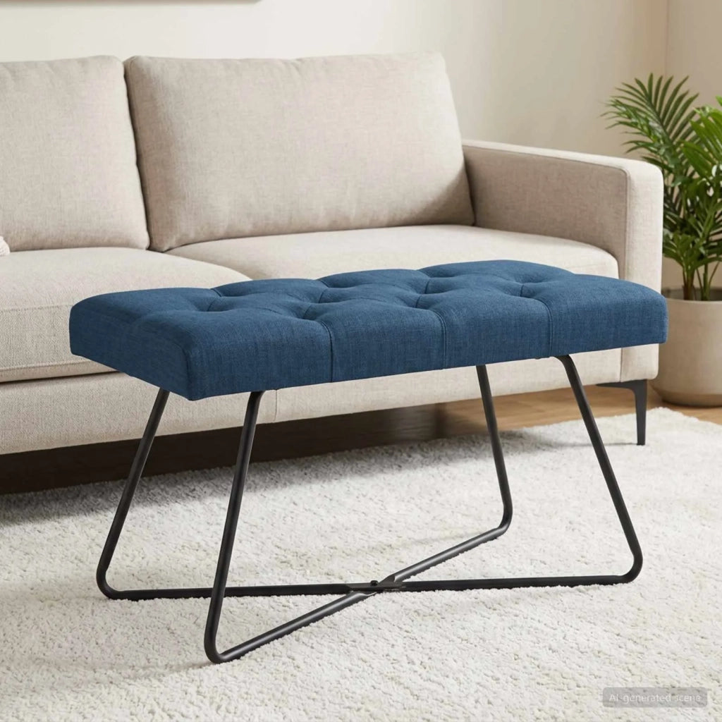 Panchina con bottoni imbottiti Blu 80 x 40 x 46 cm Tessuto 42038365