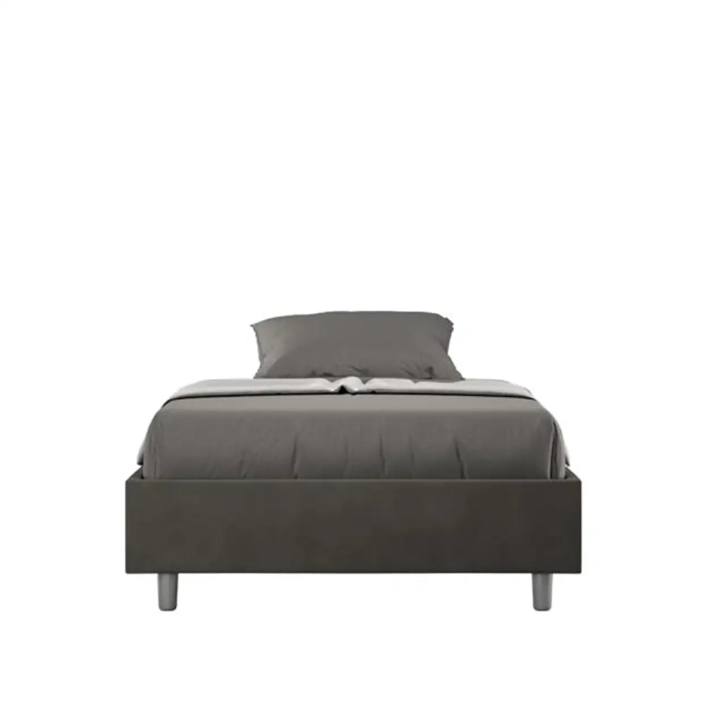 Letto matrimoniale francese con rete imbottito 140x200 microfibra grigio Azelia