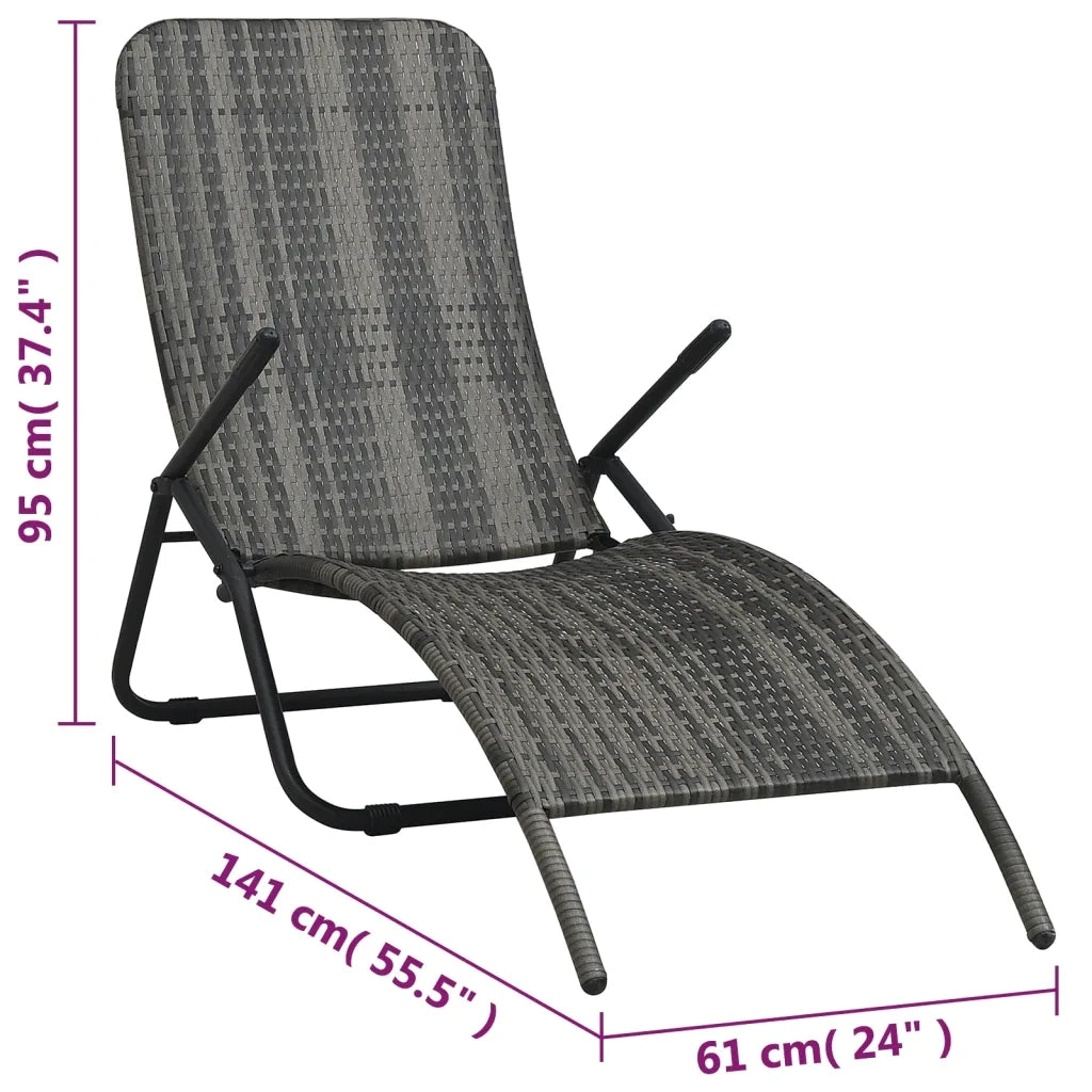 Lettino Prendisole Pieghevole in Polyrattan Grigio 48128