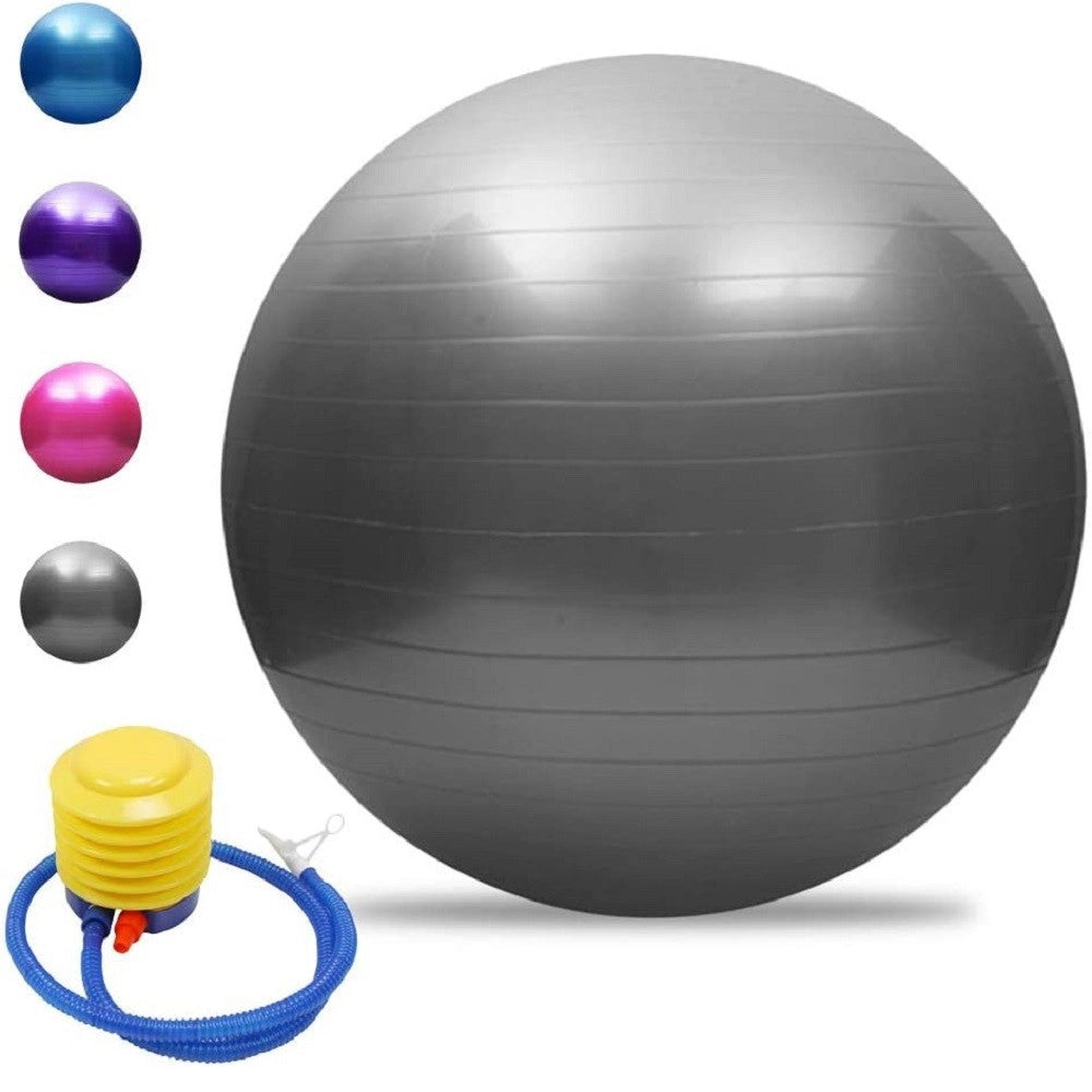 Trade Shop - Palla Da Yoga Ginnastica Con Pompa Per Pilates Esercizi Fitness Allenamento 65cm - Argento