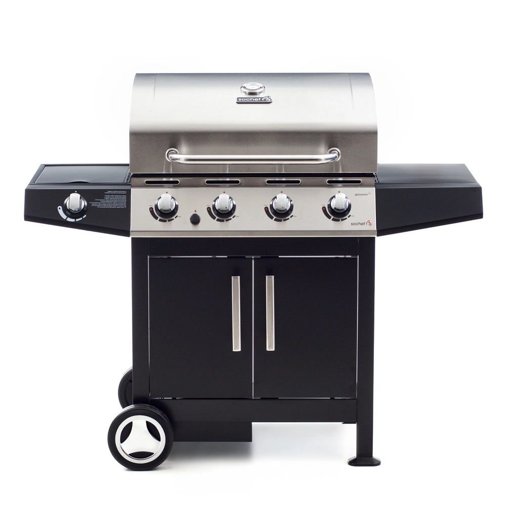 Barbecue a Gas GPL Pietra Lavica 4 Fuochi 14kW con Fornello Laterale Sochef Golosone 4