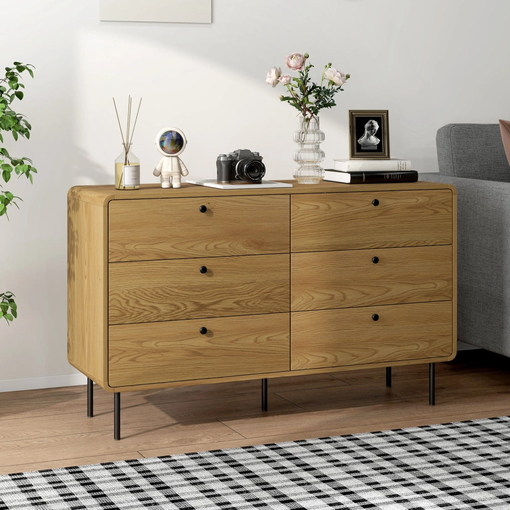 Cassettiera 6 cassetti ¨C Xylo ¨C legno rovere, angoli arrotondati, piedi acciaio, 120x40x75cm