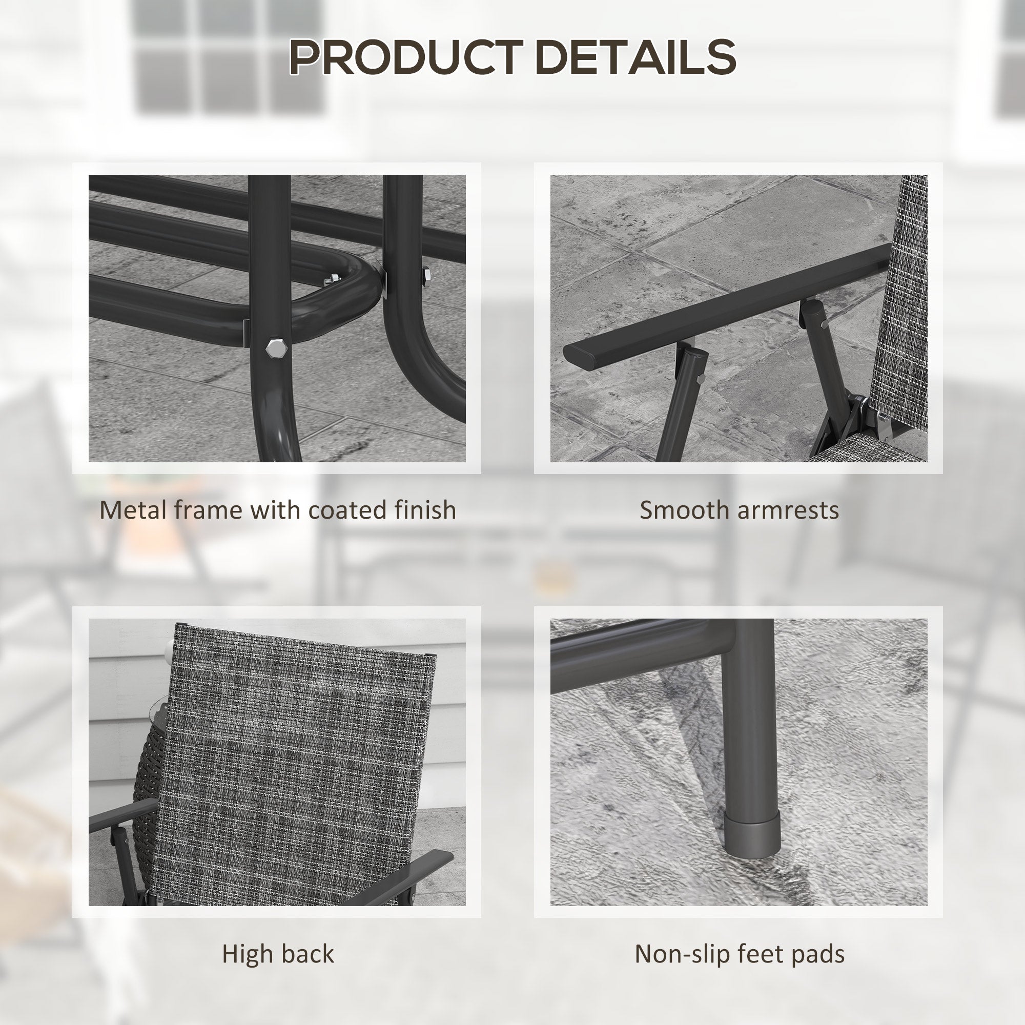 Set da Giardino Divano 2 Poltrone Pieghevoli e Tavolino Piano in Vetro   Grigio