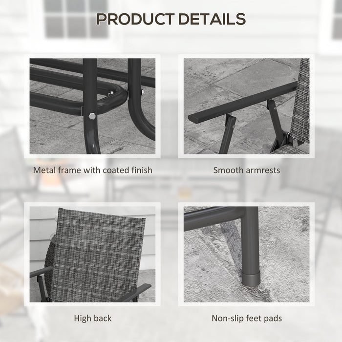 Set da Giardino Divano 2 Poltrone Pieghevoli e Tavolino Piano in Vetro   Grigio