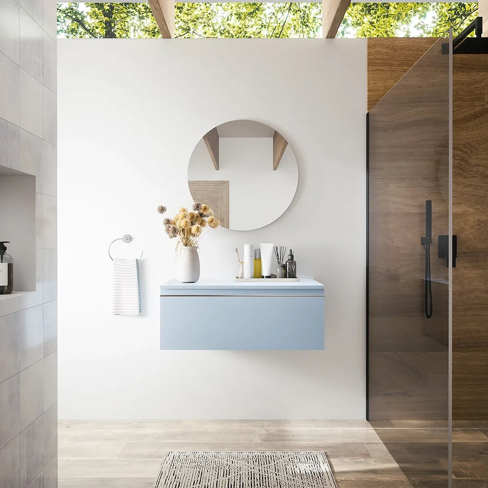 Cassettone sospeso 80 cm blu pastello opaco | Darwin
