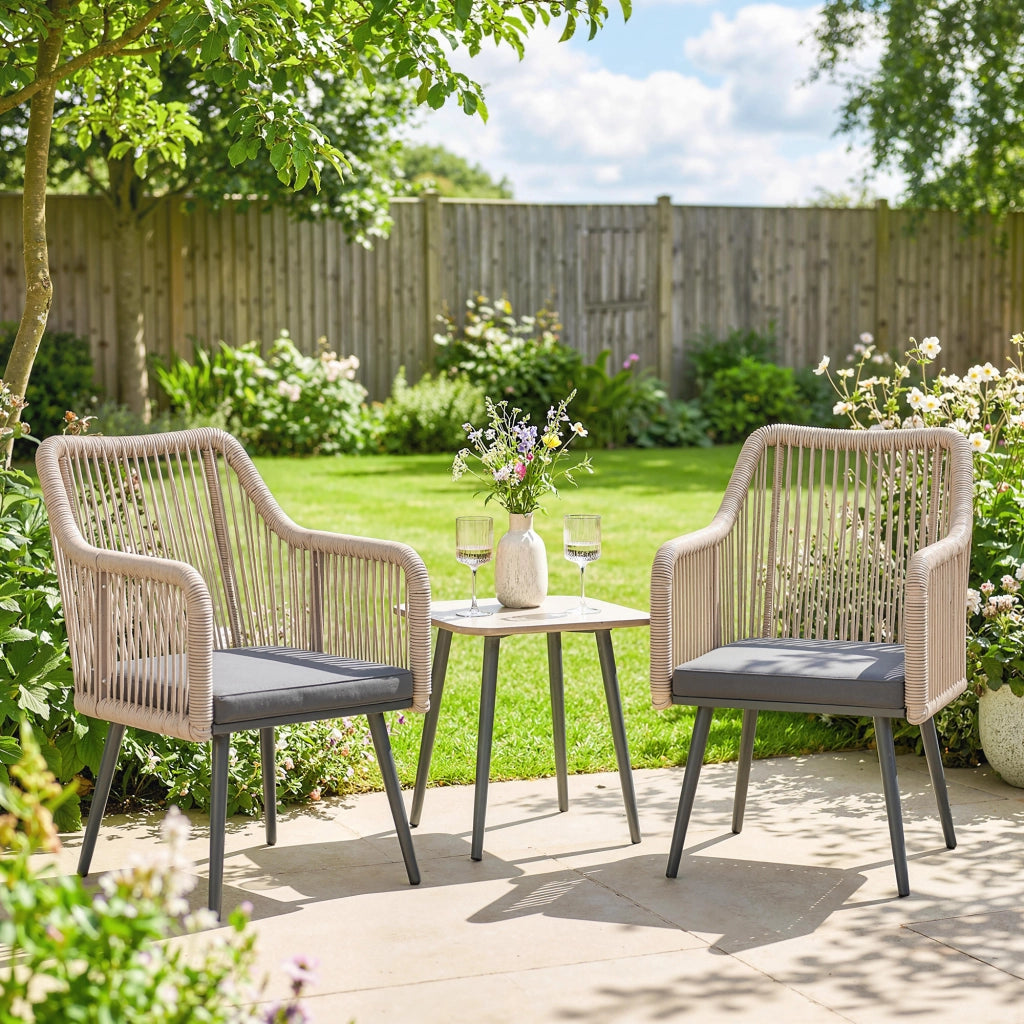 Set 2 Sedie da Giardino con Cuscini e Braccioli, in Acciaio e Rattan PE, 54x65x80 cm, Grigio Scuro