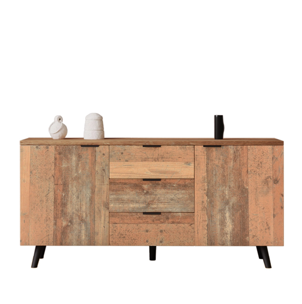 Credenza 140x35x70 cm con ripiani regolabili e 3 cassetti in truciolato marrone anticato