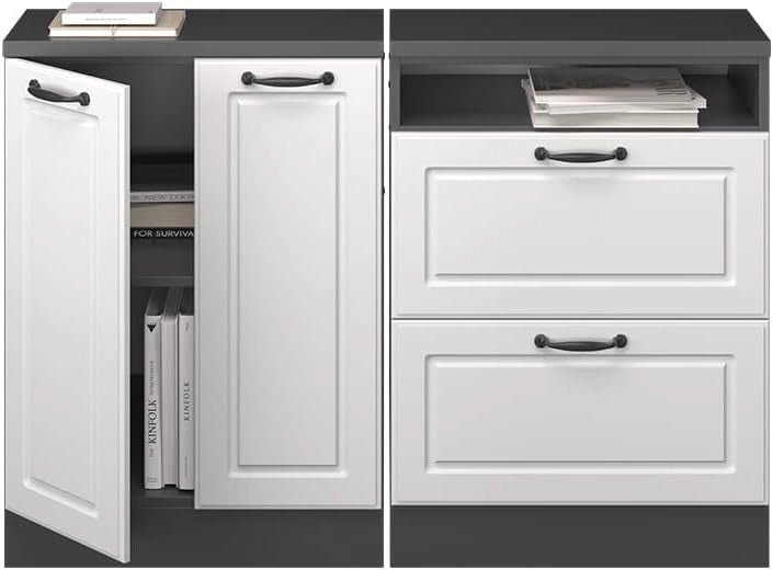 Set di mobili sottotetto Rion, Bianco casa di campagna, 120 cm Set di 2 carcasse armadio profondità 60 cm, adatto per il salvaspazio sotto tetti spioventi