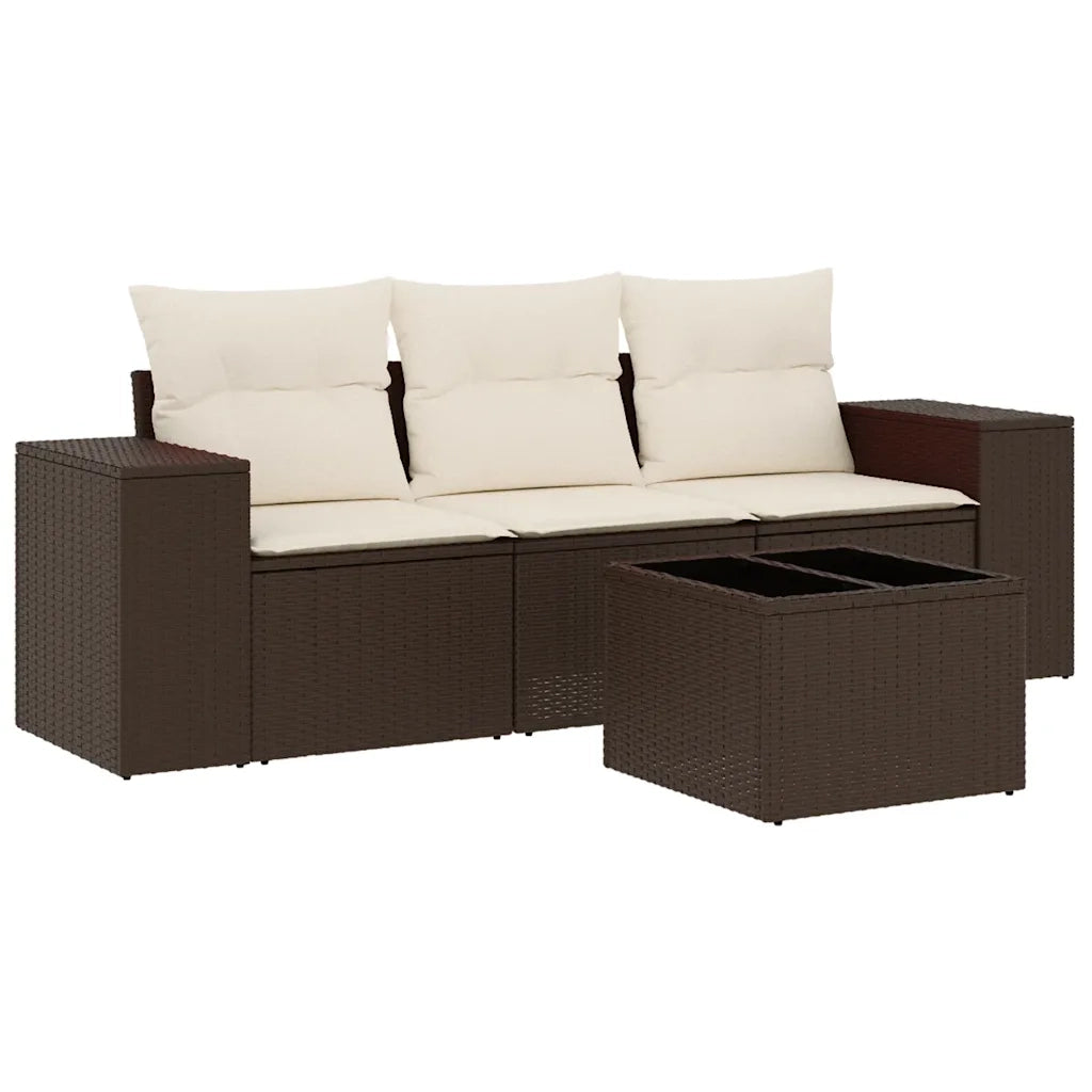 Set Divano da Giardino 4 pz con Cuscini-Sofa da Giardino-Divanetto da esterno Marrone in Polyrattan 108366