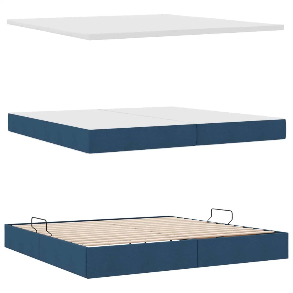Letto con contenitore e materasso con testiera Blu 200 x 200 cm