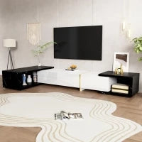 Mobile TV girevole, Lunghezza variabile, 140-260x40x30 cm, Bianco e Nero