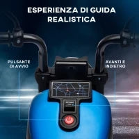 Moto Elettrica per Bambini 18-36 Mesi in PP e Metallo con Rotelle e Fanale, 76x42x57 cm, Blu e Nero
