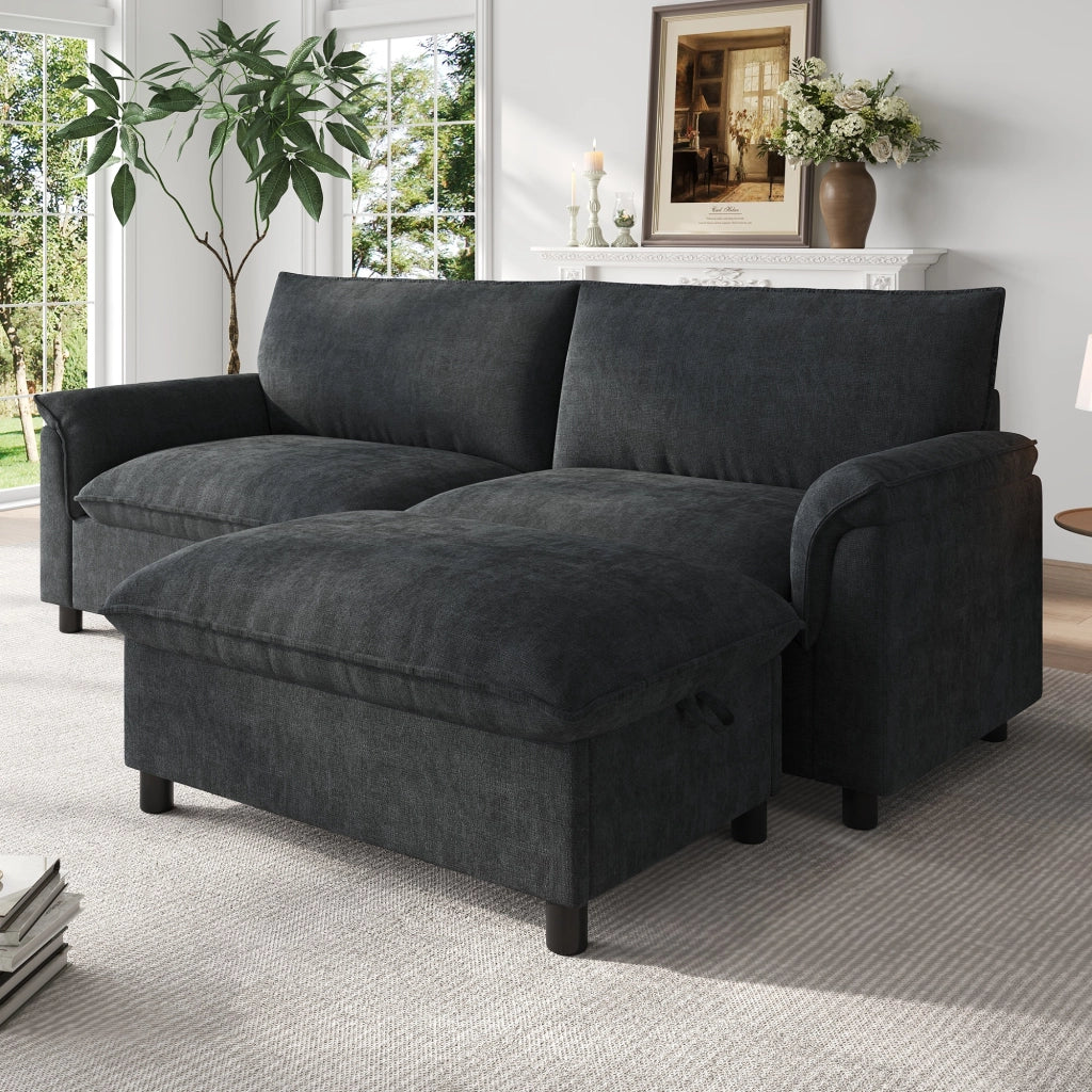 Divano componibile, divano ad angolo, cuscini extra large e confortevoli, con poggiapiedi rimovibile, nero