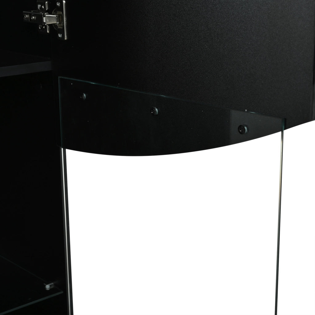 Vetrina alta e stretta 35x50x165 cm in truciolare nero lucido con LED e vetro temperato
