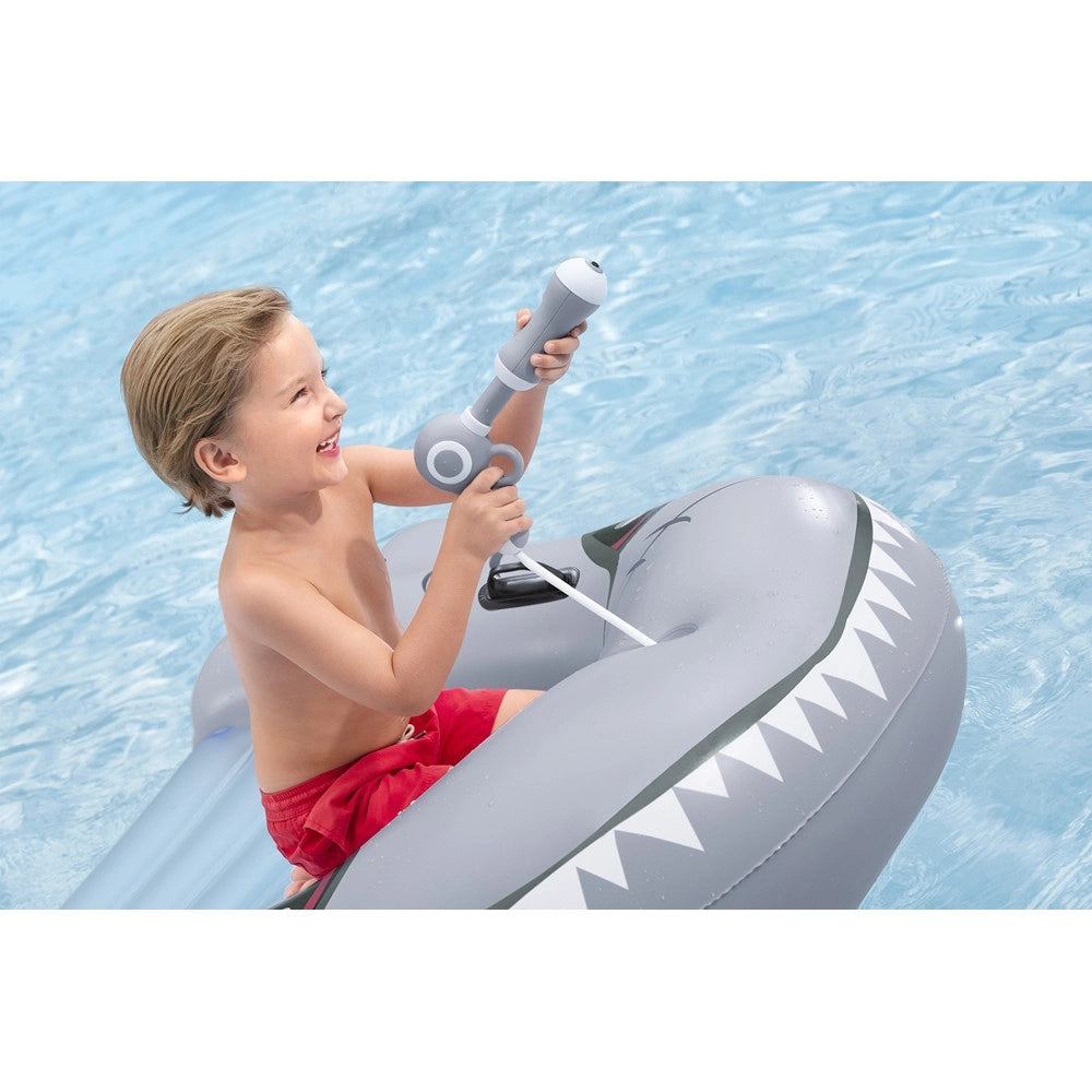 Trade Shop - Gonfiabile Squalo Tavola Da Nuoto 160x115cm Per Bambini Con Pistola Ad Acqua Maniglie 42073 -