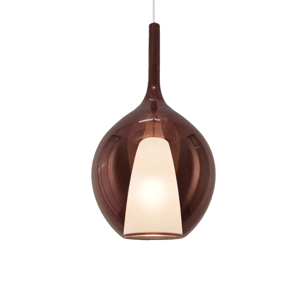 Sospensione Contemporanea Kalique Vetro Rame Bianco E Cromo 1 Luce E27 H53Cm