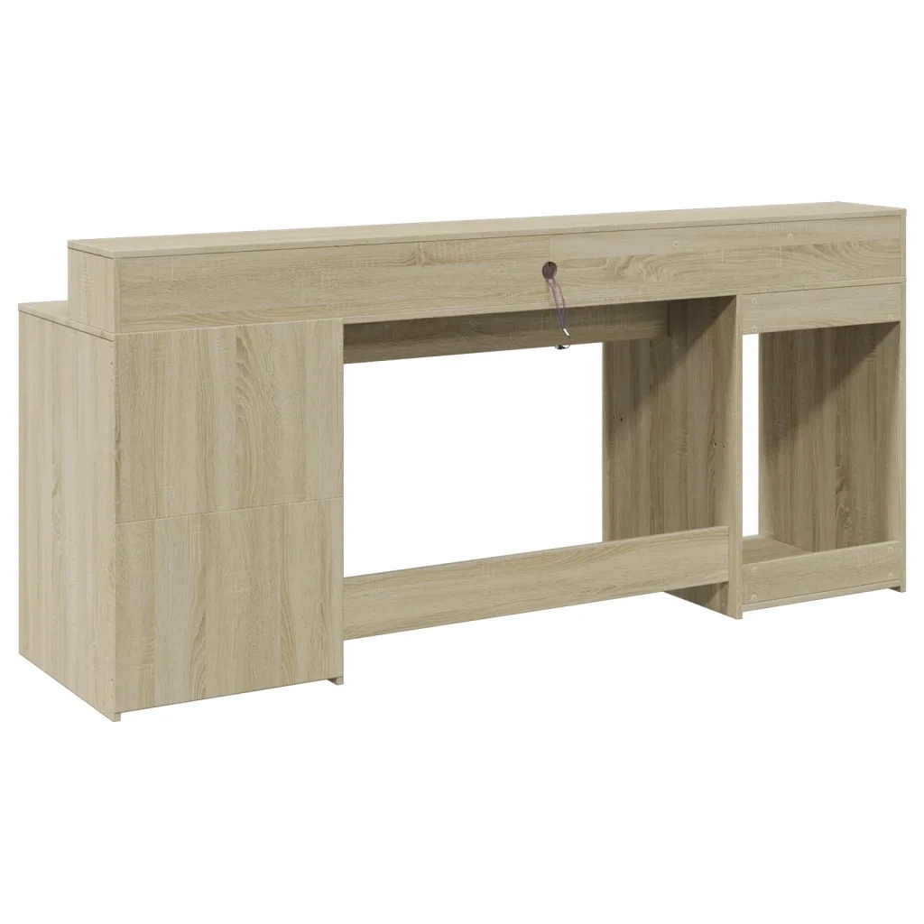 Scrivania con Luci LED Rovere Sonoma 200x55x91cm in Truciolato