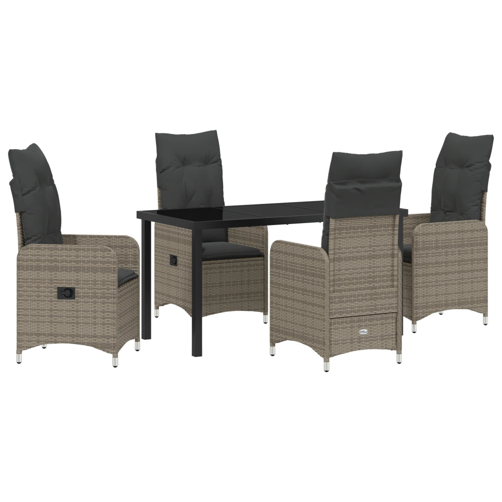 Set da Pranzo da Giardino 5 Pezzi con Cuscini Grigio Rattan Poliestere
