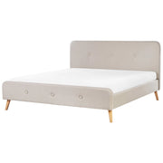 Letto a doghe Tessuto in poliestere beige Gambe in legno imbottite 180 x 200 cm Design moderno