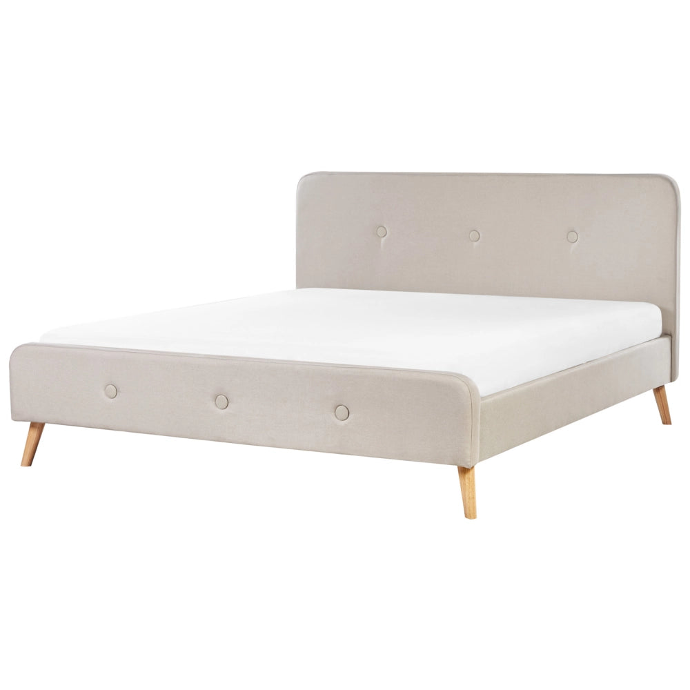 Letto a doghe Tessuto in poliestere beige Gambe in legno imbottite 180 x 200 cm Design moderno