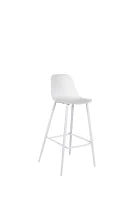 E-STYLO Sgabello da cucina in polipropilene bianco e gambe in metallo bianco con poggiapiedi, 47.5cm X 47cm H. 91.5cm.