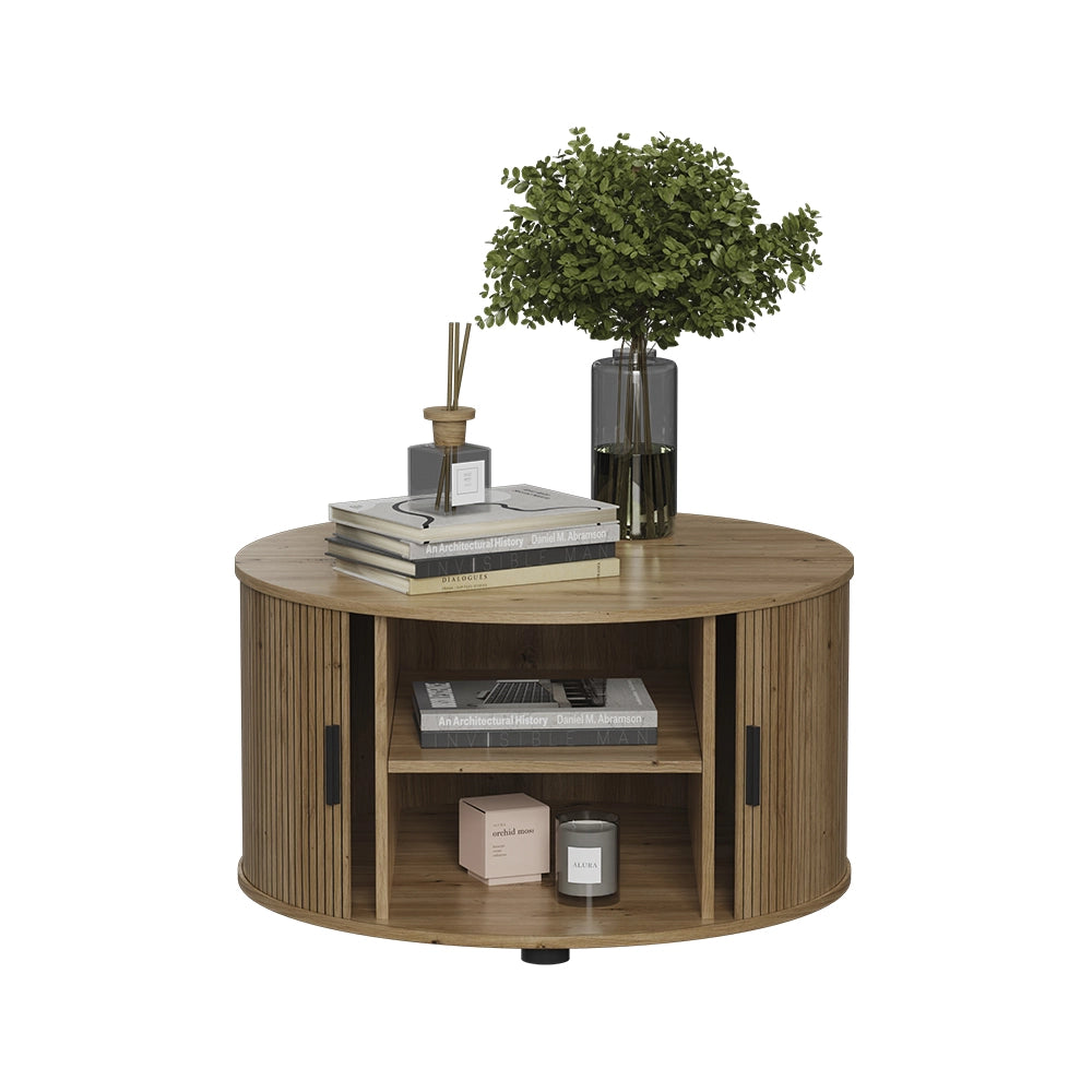 Vicco tavolino soggiorno Rovere 80 x 80 cm con porta scorrevole