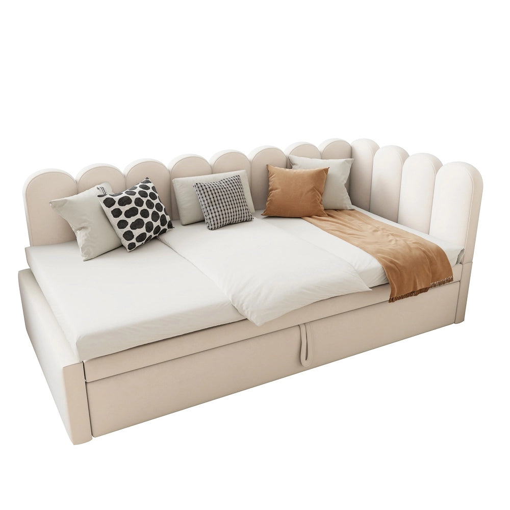 Divano angolare 2 in 1 - Xylo - 90/180x200 cm velluto beige