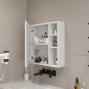 Armadio Specchiera da Parete 55×56 cm con Specchio di Sicurezza e Ripiani Interni, Bianco, per Bagno e Trucco
